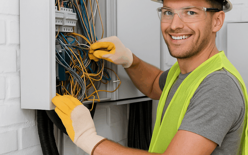 Technicien maintenance multitechnique – Intervention électrique Technicien en maintenance multitechnique intervenant sur un tableau électrique