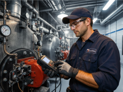Technicien CVC en intervention dans une chaufferie industrielle