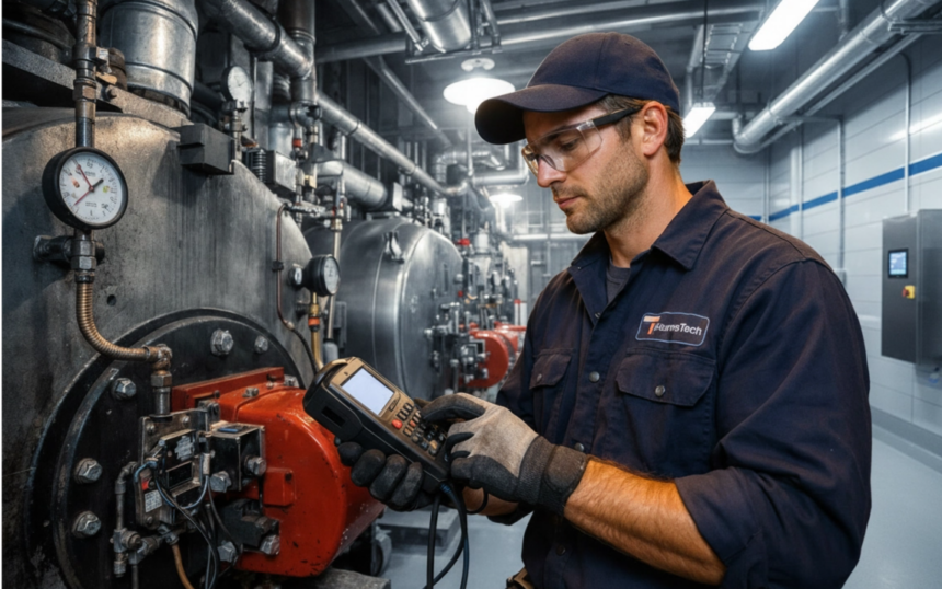 Technicien CVC en intervention dans une chaufferie industrielle